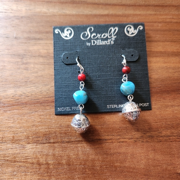 Dillards Beaded Sterling Silver Post Earrings - Picture 2 of 4